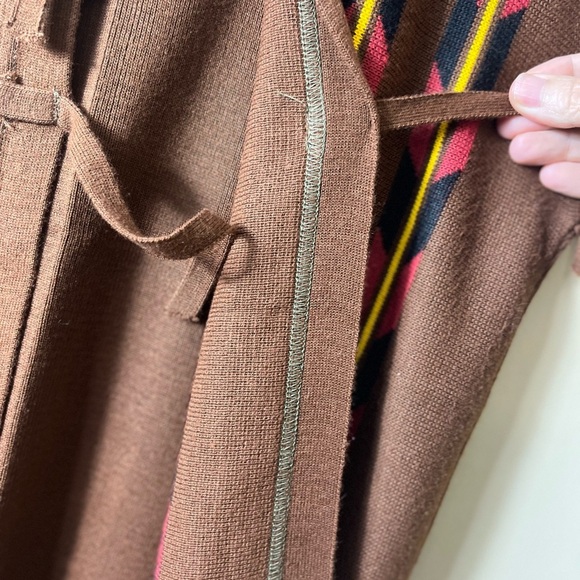 Vintage Boho Southwest Knit Tie Cardigan Brown Earth Tones Geometric Aztec Retro - Picture 8 of 10